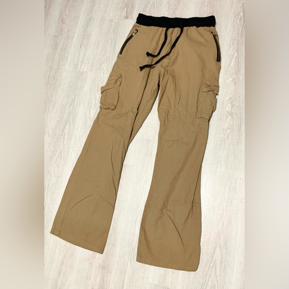MNML Cargo Drawcord Jogger Pants Khaki Black Drawstring Large - Picture 8 of 12